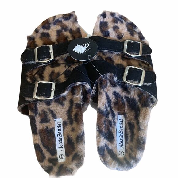 Alexis Bendel Slide Sandals, Leopard Print Faux Fur Slides, Sizes 9,10 NWT - Picture 1 of 6